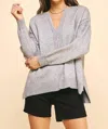 PINCH OPEN V-NECK SWEATER IN HEATHER GREY