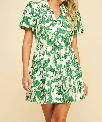 Pinch Orion Floral Drop Waist Dress In Cream & Rich Green In Multi