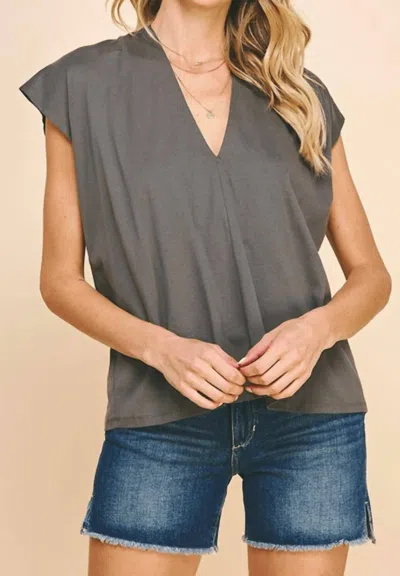 Pinch Oversized V Neck Blouse In Grey In Gray
