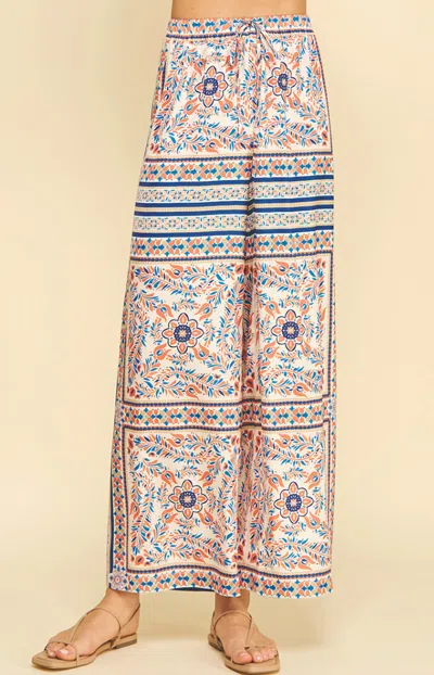 Pinch Palmira Scarf Print Wide Leg Pants In Coral Blue Multi