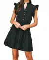 Pinch Payton Pleated Ruffle Mini Dress In Black In Black