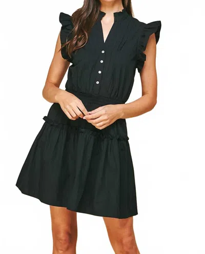 Pinch Payton Pleated Ruffle Mini Dress In Black