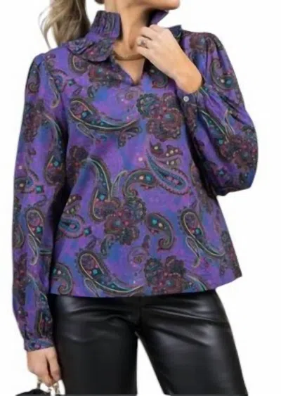 Pinch Perfectly Paisley Ruffle Shirt In Purple
