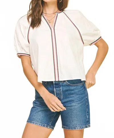 Pinch Piping Detail Puff Sleeves Shirt In Off White