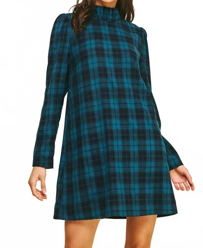 Pinch Plaid Long Sleeve Mini Dress In Blue Plaid