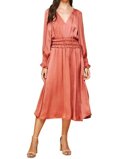 Pinch Pleated Maxi Dress In Dusty Coral In Red