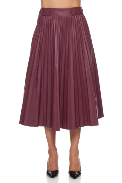 Pinch Pleated Pu Leather Skirt In Burgundy In Multi