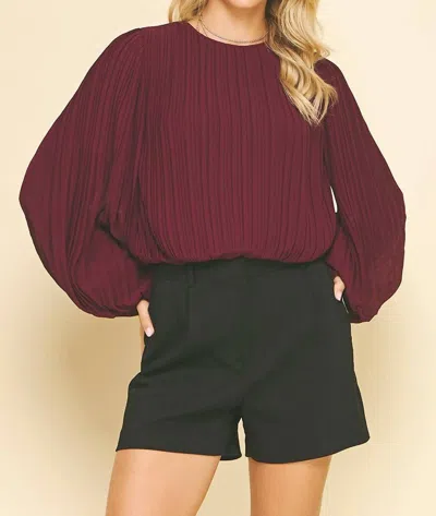 Pinch Pleated Sleeve Blouse In Wine In Burgundy