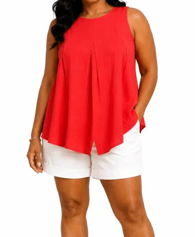 Pinch Pleated Sleeveless Top In Red