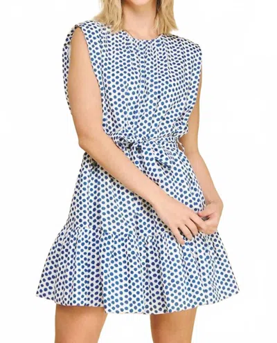 Pinch Polka Dot Ruffle Bottom Mini Dress In Cobalt Blue