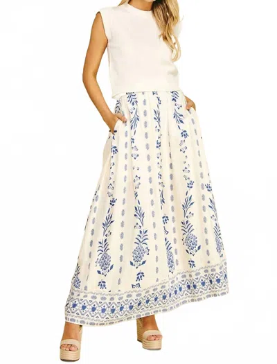 Pinch Print A Line Maxi Skirt In Ivory In Multi