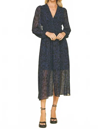 Pinch Romantic And Timeless Print Button Down Chiffon Maxi Dress In Blue