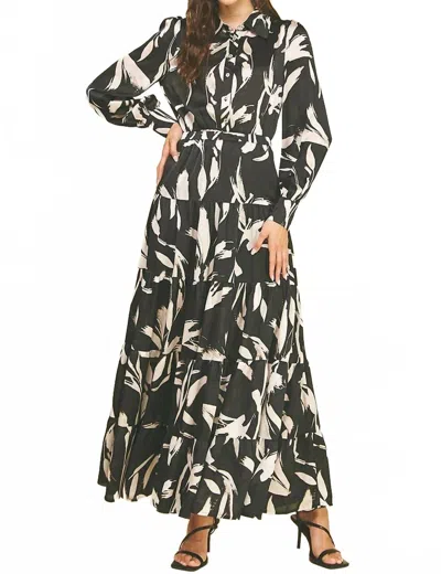 Pinch Print Button Down Maxi Dress In Black