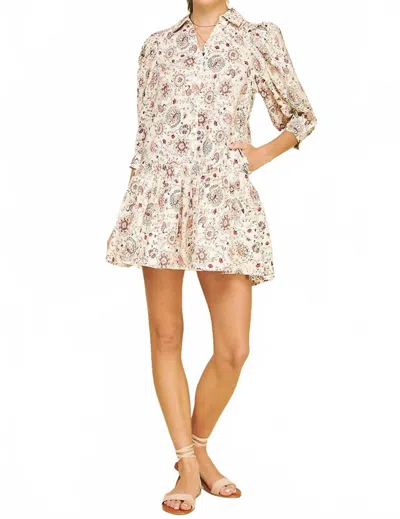 Pinch Print Button Down Mini Dress In Cream In White