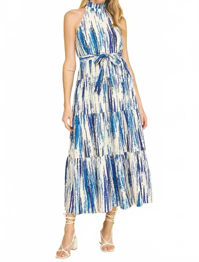 Pinch Print Halter Neck Maxi Dress In Blue Multi