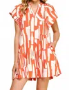 Pinch Print Mini Tunic Dress In Coral In Orange