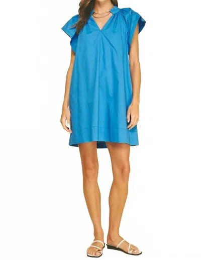 Pinch Print Ruffled Detail Tunic Mini Dress In Blue