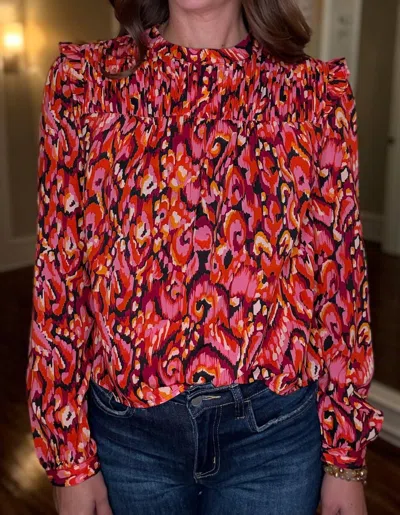 Pinch Printed Pintuck Top In Multi