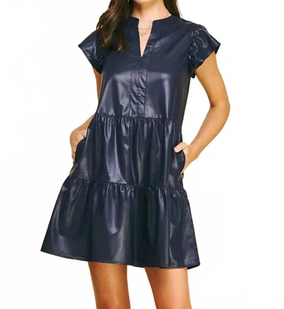 Pinch Pu Leather Mini Dress In Deep Navy In Blue