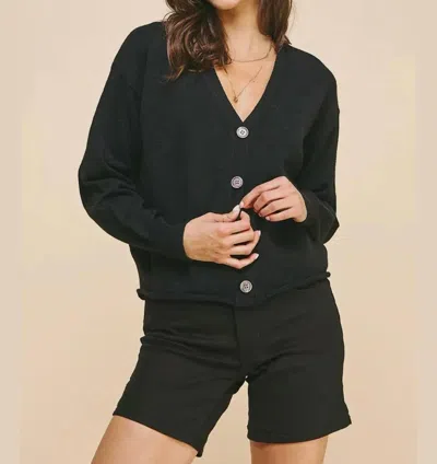 Pinch Raw Edge Sweater Cardigan In Black