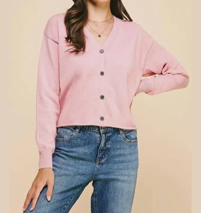 Pinch Raw Edge Sweater Cardigan In Pink