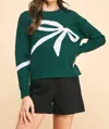 Pinch Ribbon Sweater In Dark Green In Green