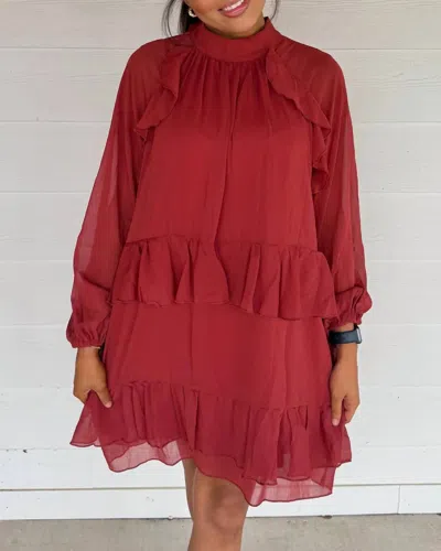 Pinch Rosalia Ruffle Mini Dress In Rust In Red