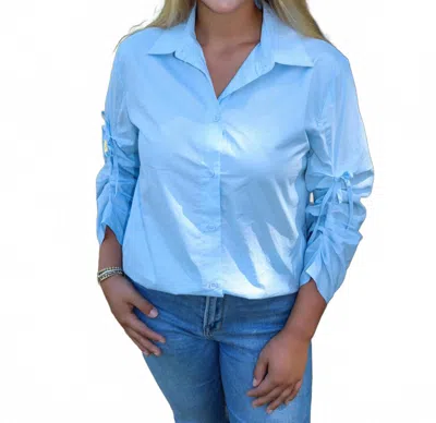 Pinch Ruched Bow Top In Blue