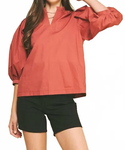 Pinch Ruffle & Ready Mockneck Blouse In Red