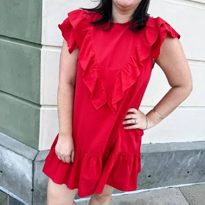 Pinch Ruffle Detail Mini Dress In Red