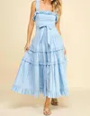 Pinch Ruffle Detail Tiered Maxi Dress In Light Blue In Blue