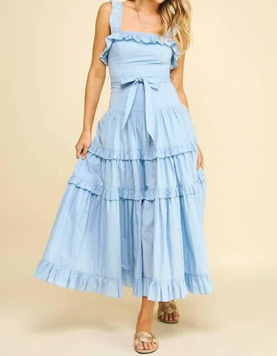 Pinch Ruffle Detail Tiered Maxi Dress In Light Blue