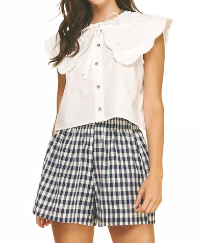 Pinch Ruffle Embroidered Collar Shirt In White