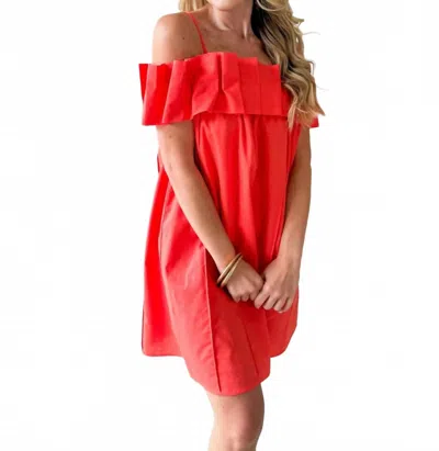Pinch Ruffle Mini Dress In Coral In Red