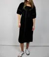 Shop Pinch Sarah Contrast Stitched Puff Sleeve Midi Dress In Black