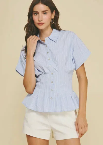 Pinch Sarah Stripe Button Down Top In Light Blue