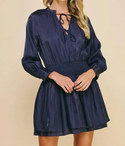 Pinch Satin Mini Dress In Navy In Blue