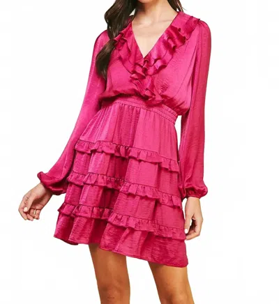 Pinch Satin Tiered Mini Dress In Fuchsia In Pink