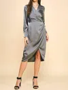 Pinch Satin Tulip Midi Dress In Grey