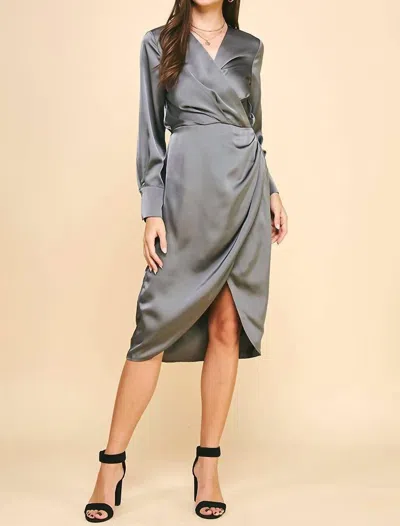 Pinch Satin Tulip Midi Dress In Grey