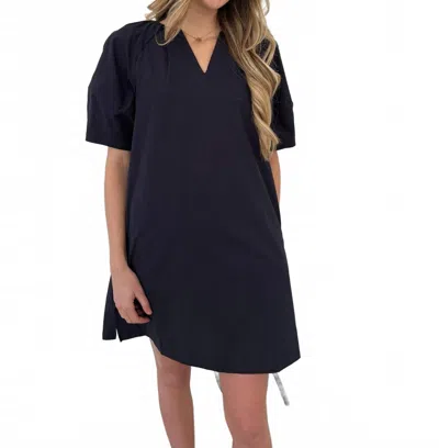 Pinch Scarlett V-neck Puff Sleeve Mini Dress In Navy In Black