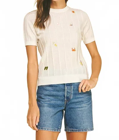 Pinch Seaside Embroidered Knit Sweater In White In Neutral