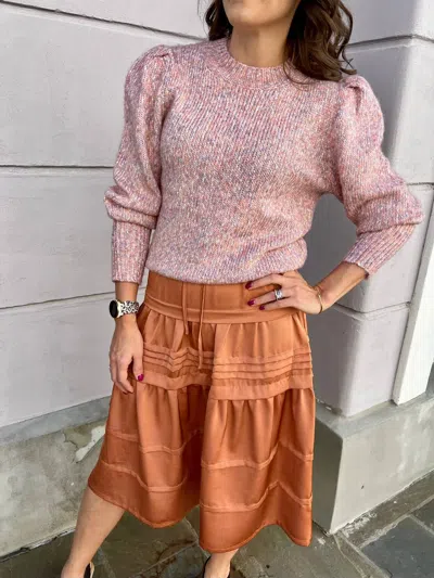 Pinch Shiny Pleat Midi Skirt In Rust In Multi