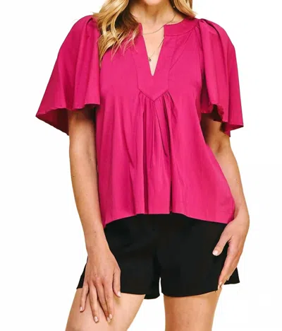 Pinch Short Sleeve Oversized Top In Berry In Pink