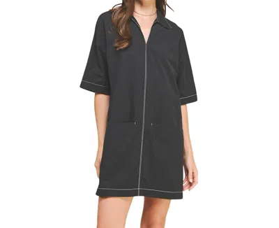 Pinch Sienna Contrast Stitched Collared Mini Dress In Black