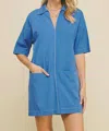 Pinch Sienna Contrast Stitched Collared Mini Dress In Blue