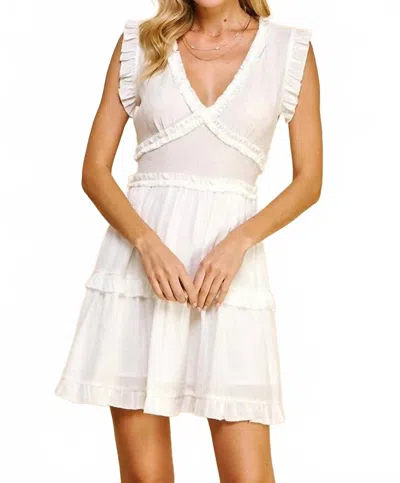 Pinch Sleeveless V-neck Ruffle Mini Dress In White