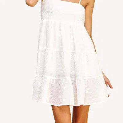 PINCH SMOCKED TIERED DRESS IN WHITE