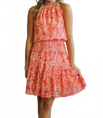 Pinch Smocked Waist Dress In Red Paisley In Multi