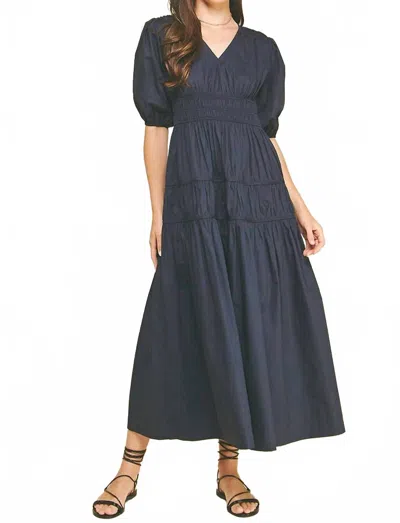 Pinch Smocking Detail Maxi Dress In Ink In Blue